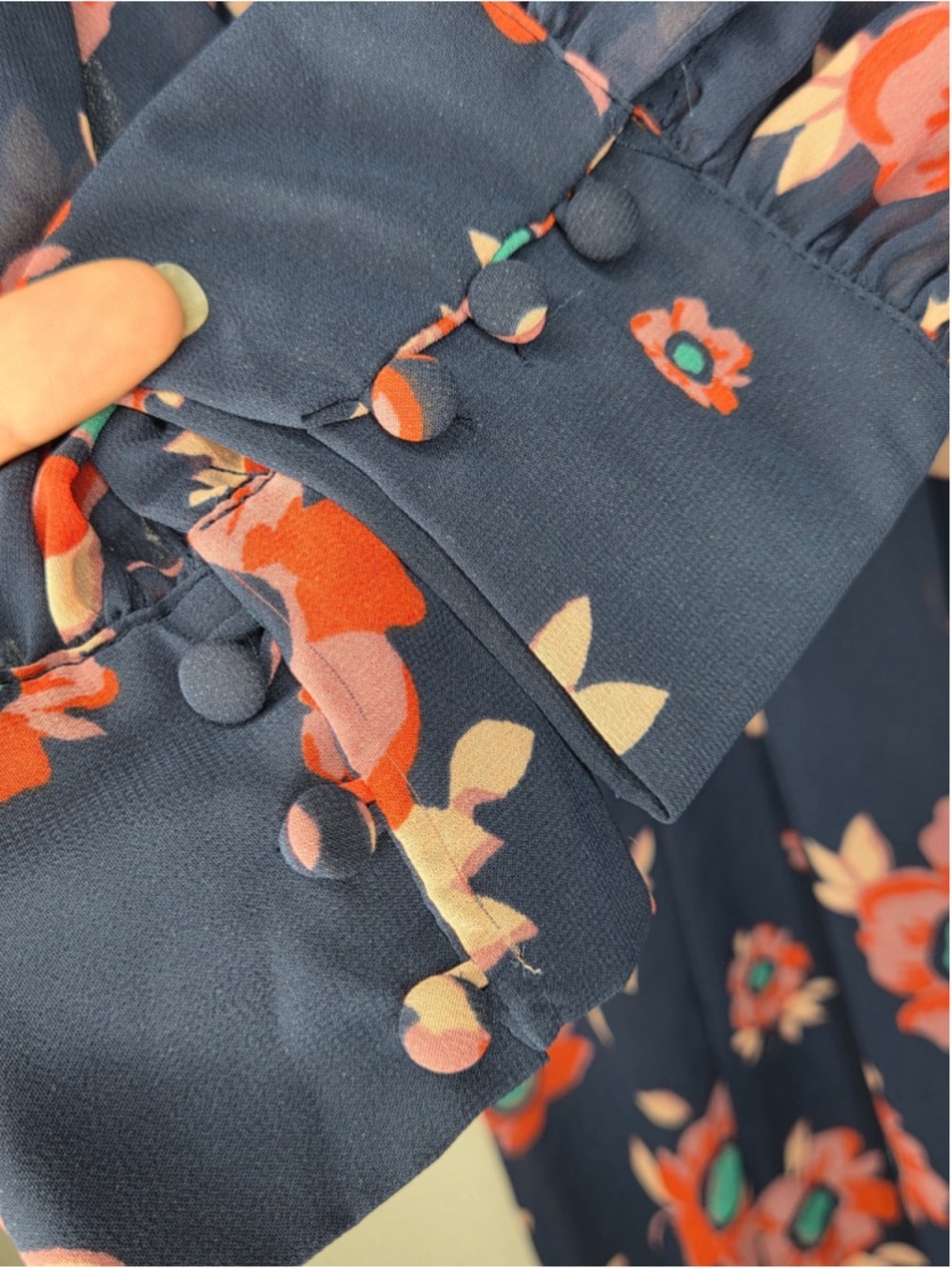 ModCloth Vintage Style Navy Floral Chiffon Long- Sleeve Midi Dress Size Medium - Picture 14 of 14